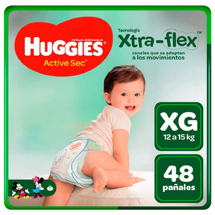 PAÑALES HUGGIES ACTIVE SEC C/E TALLA XG