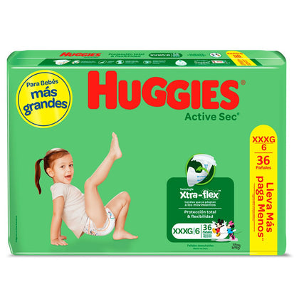 PAÑALES HUGGIES ACTIVE SEC S/E TALLA XXXG